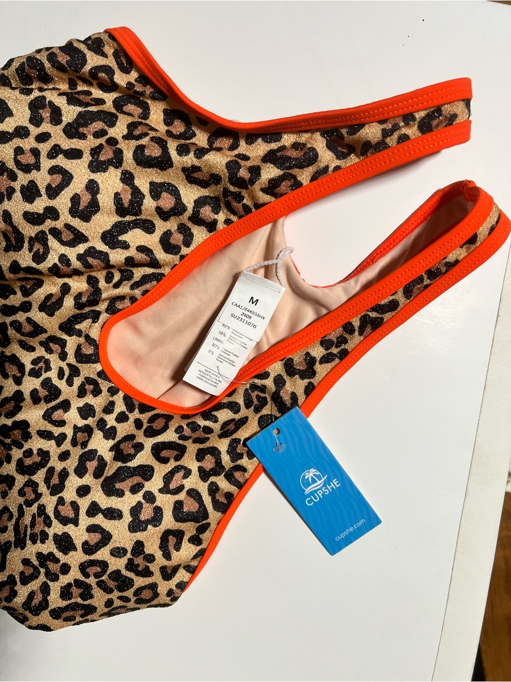 Leopard Print One-Piece Swimsuit with Orange Trim - Picture 3 of 4